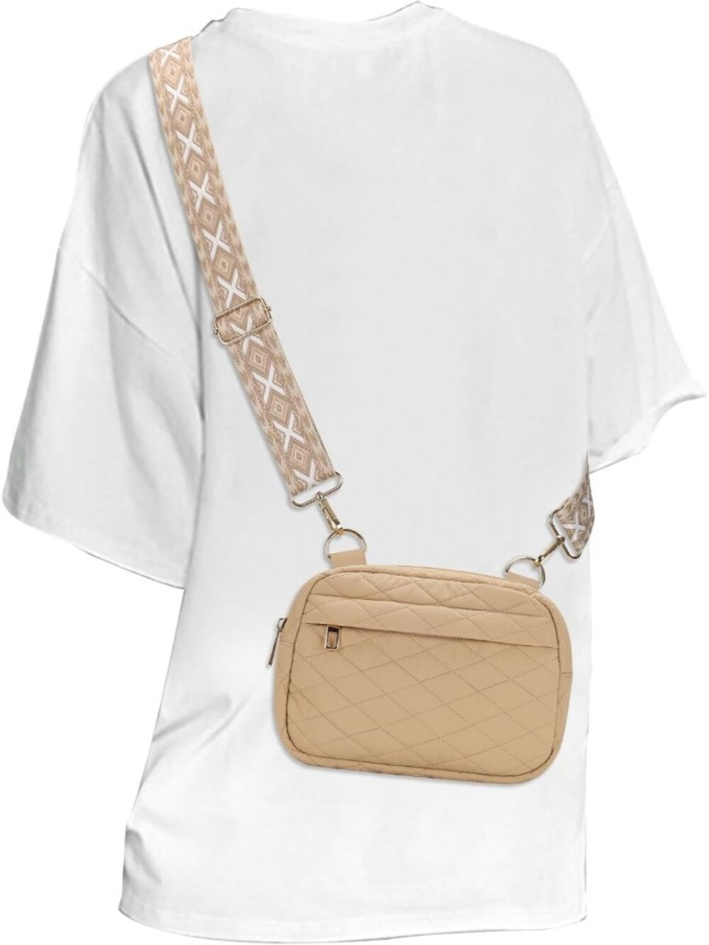 Women's Quilted Khaki Crossbody Belt Bag Fanny Pack Purse With Adjustable Strap